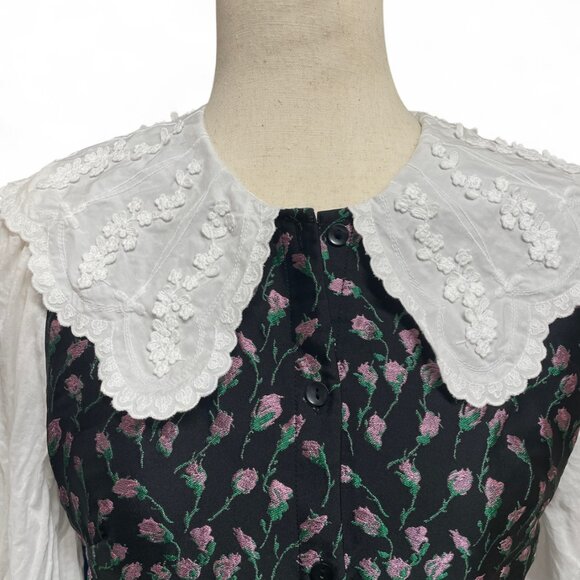 & Other Stories Embroidered Jacquard Mini Dress with Contrasting Cotton Sleeves - Picture 2 of 12